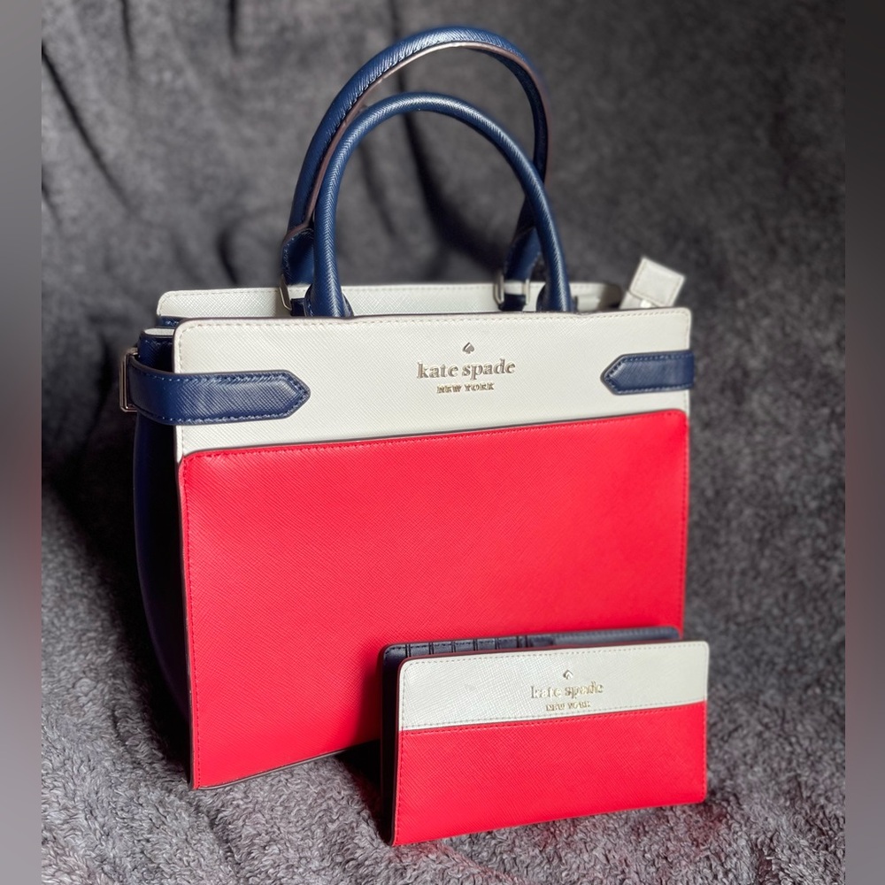 Kate Spade Red and Navy Satchel with Wallet